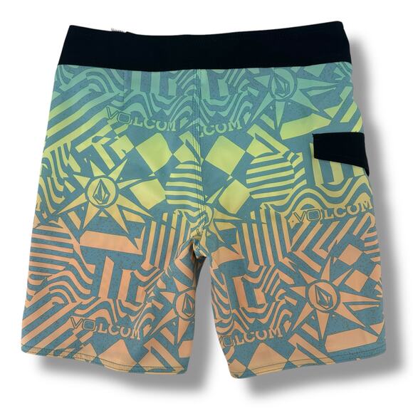 Volcom Ringer Mod Tech Swim Trunks Big Boys Size 28 16 Large Shadow Lime - Picture 4 of 6